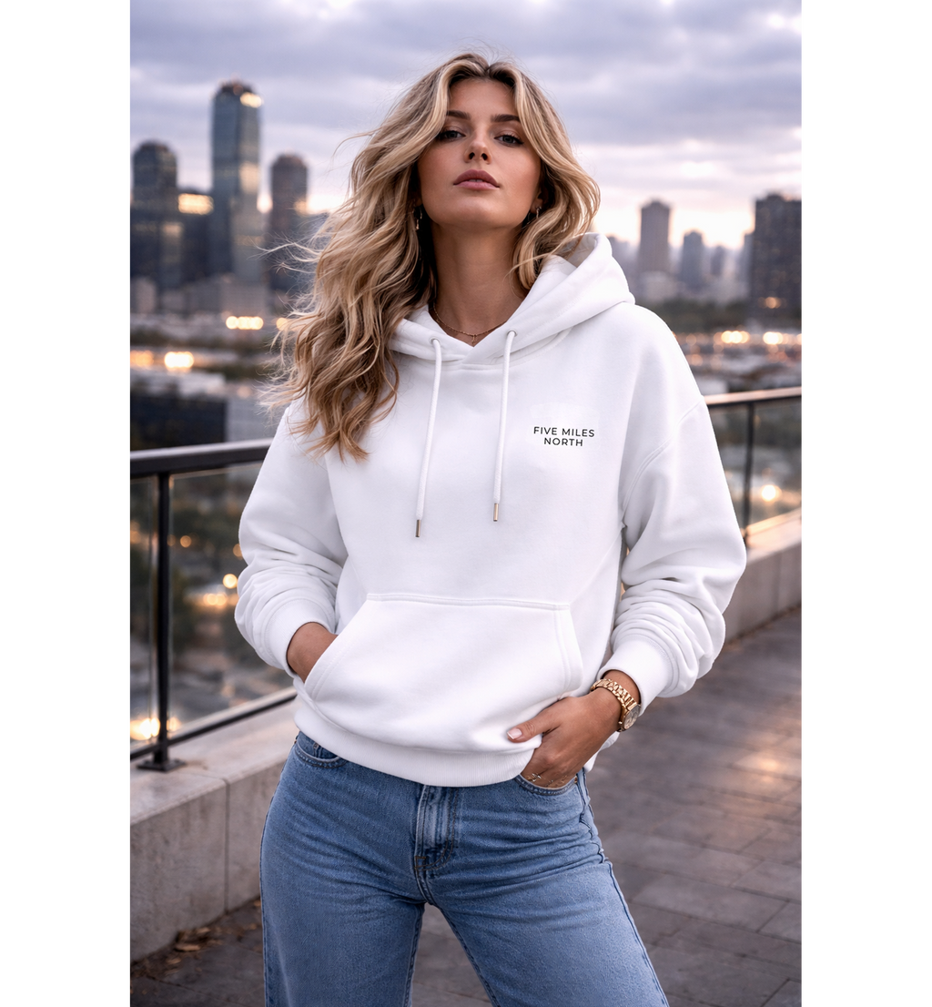 Five Miles North Hoodie :: Embroidered Chest & Signature Back Graphic