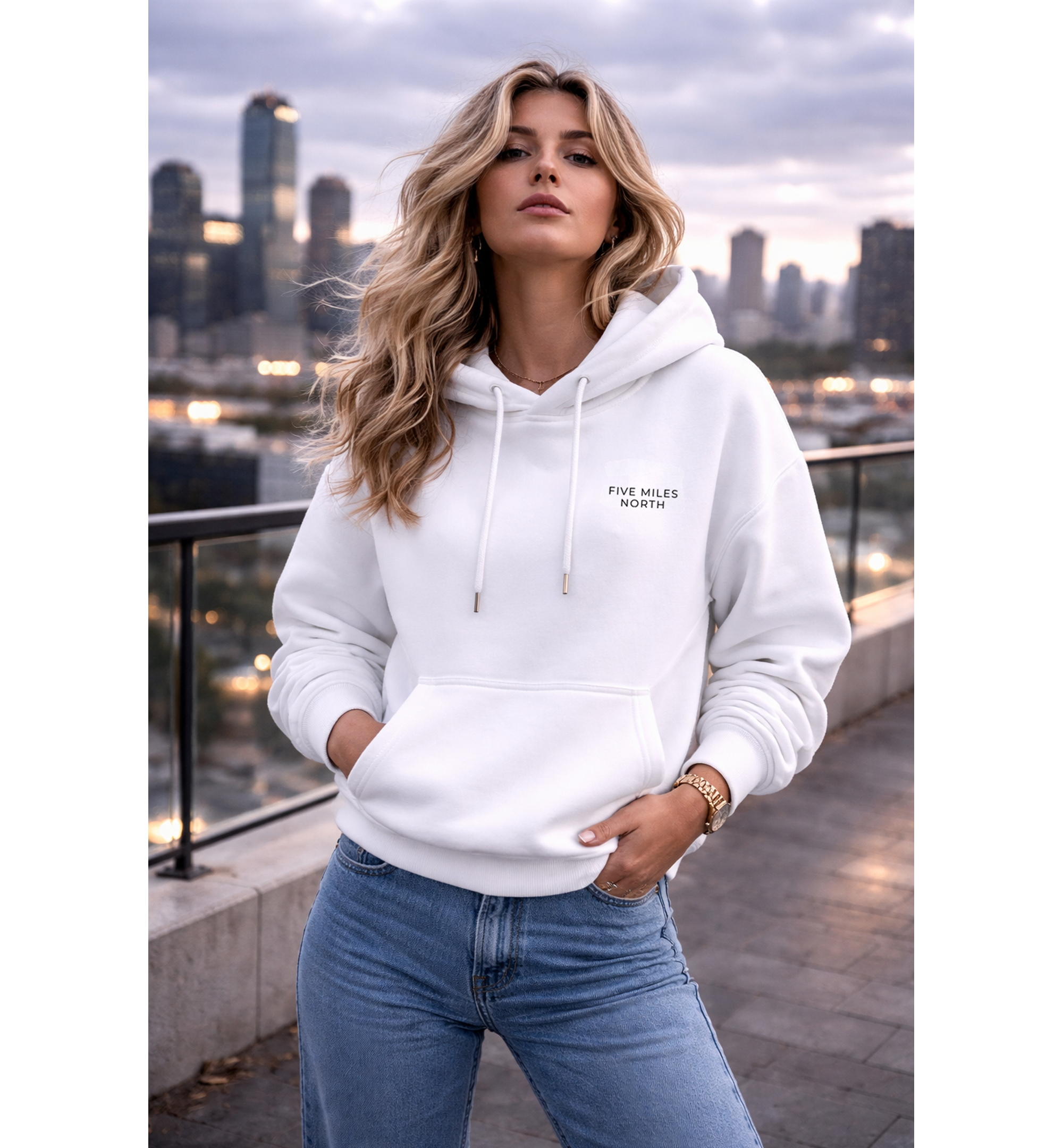 Five Miles North Hoodie :: Embroidered Chest & Signature Back Graphic