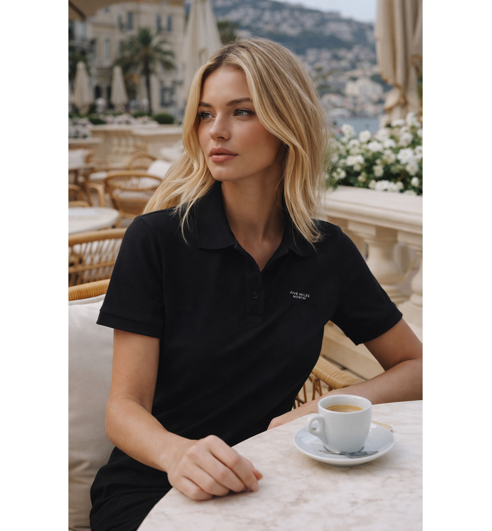 Five Miles North Classic Black Polo :: With Front & Back Embroided Logo