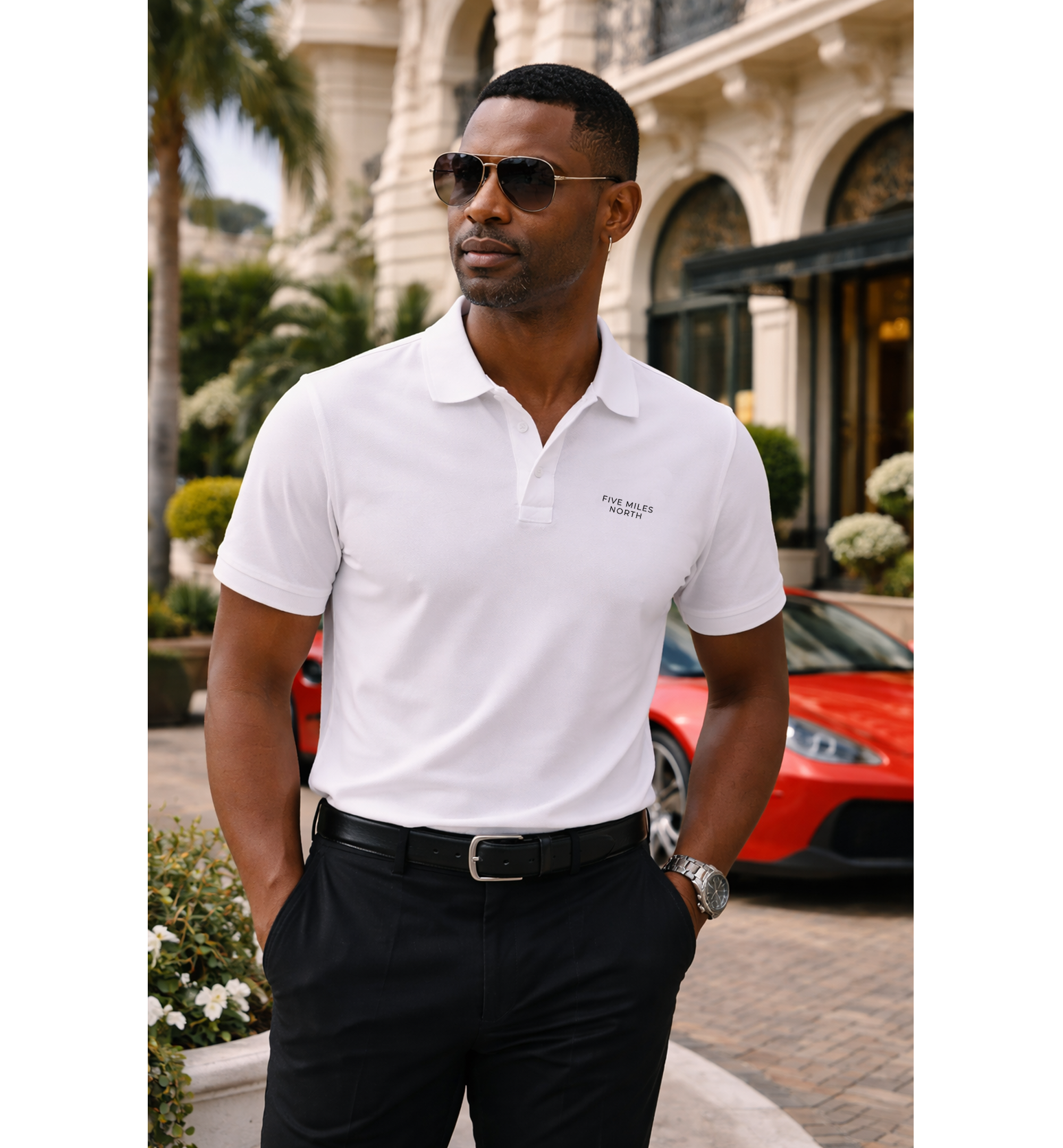 Five Miles North Classic White Polo :: With Front & Back Embroided Logo