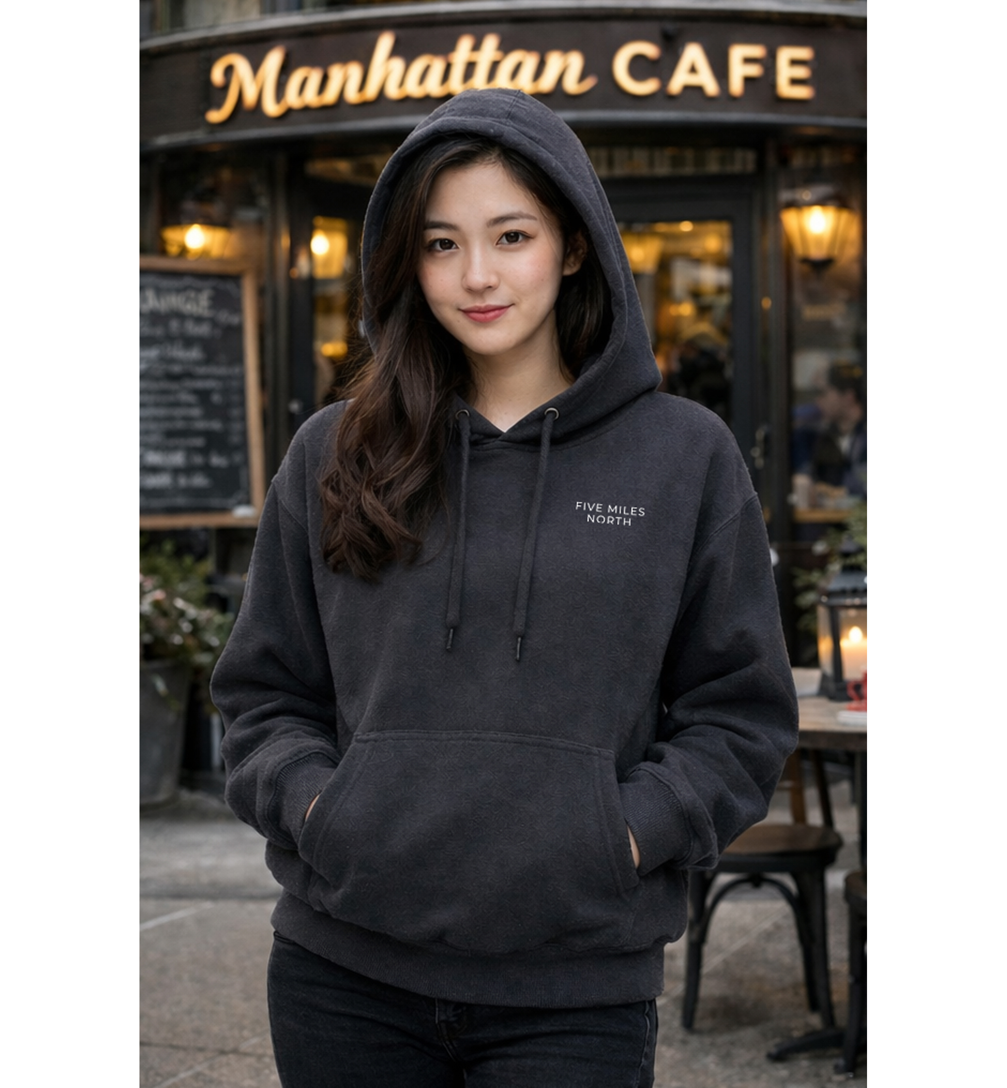 Five Miles North Hoodie :: Embroidered Chest & Signature White Graphic