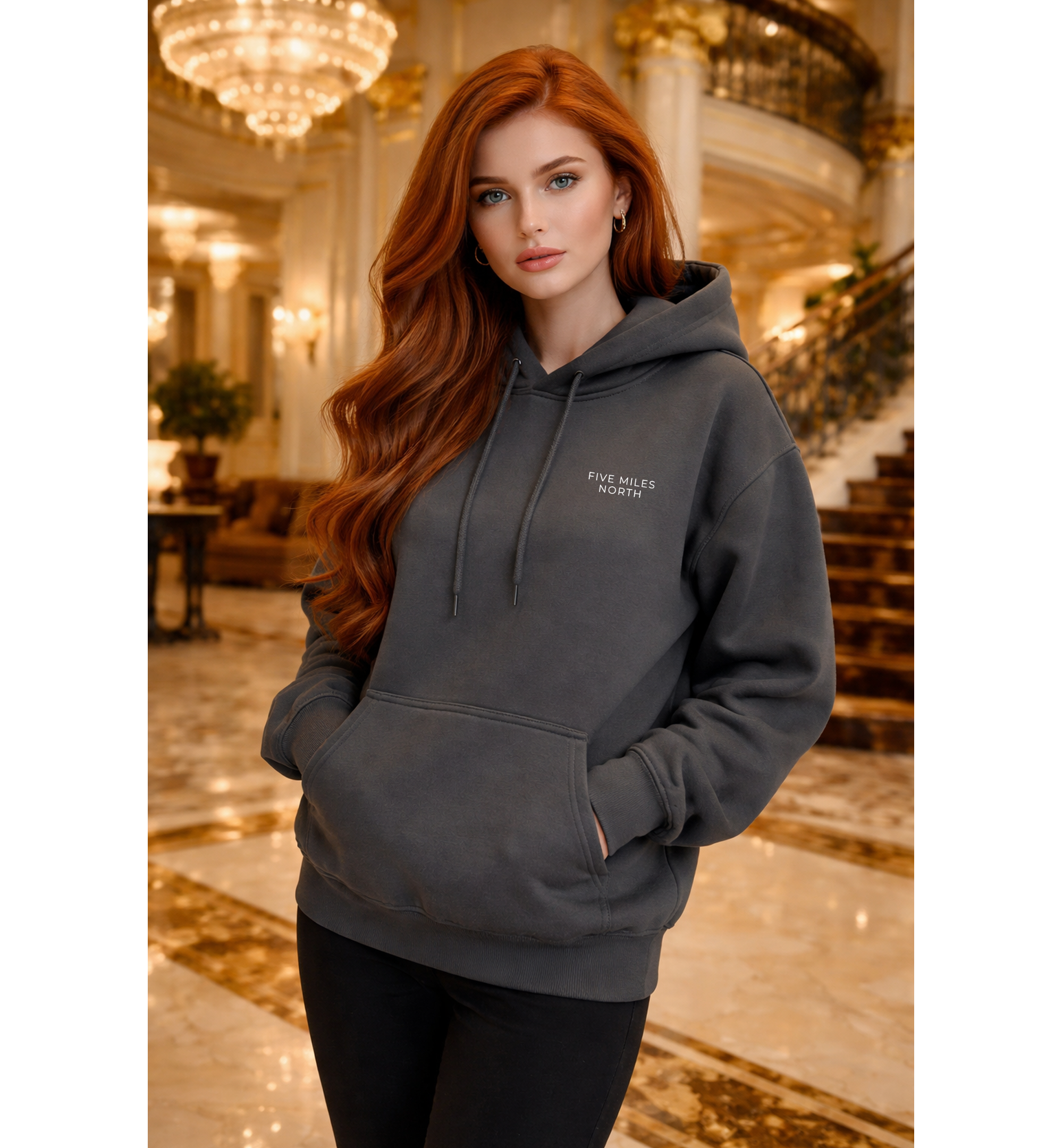 Five Miles North Hoodie :: Embroidered Chest & Signature White Graphic