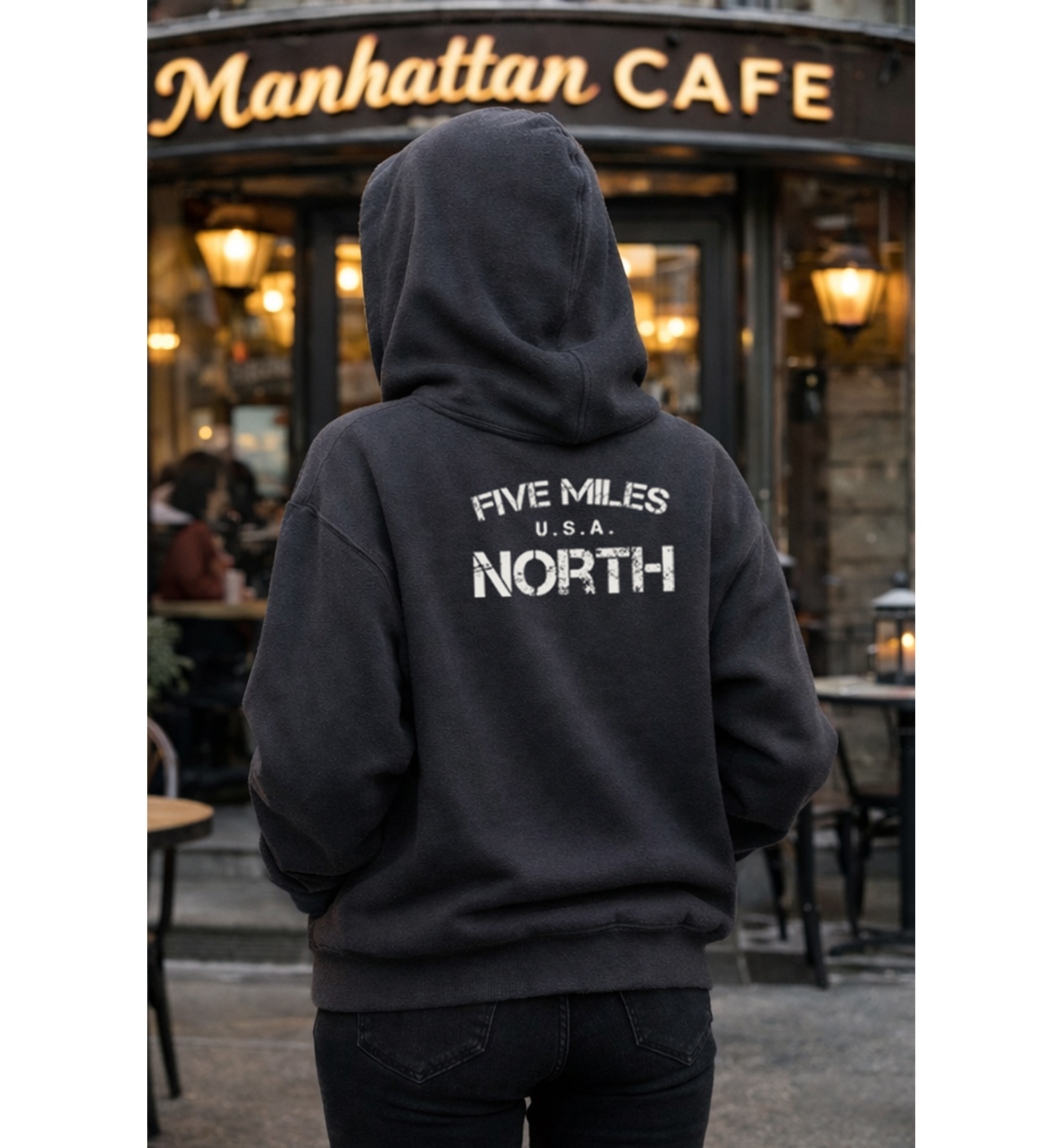 Five Miles North Hoodie :: Embroidered Chest & Signature White Graphic