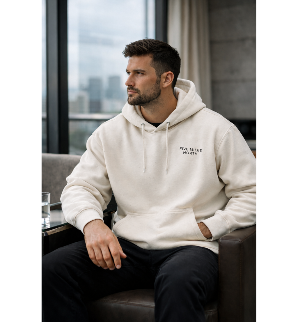 Five Miles North Hoodie :: Embroidered Chest & Signature Back Graphic