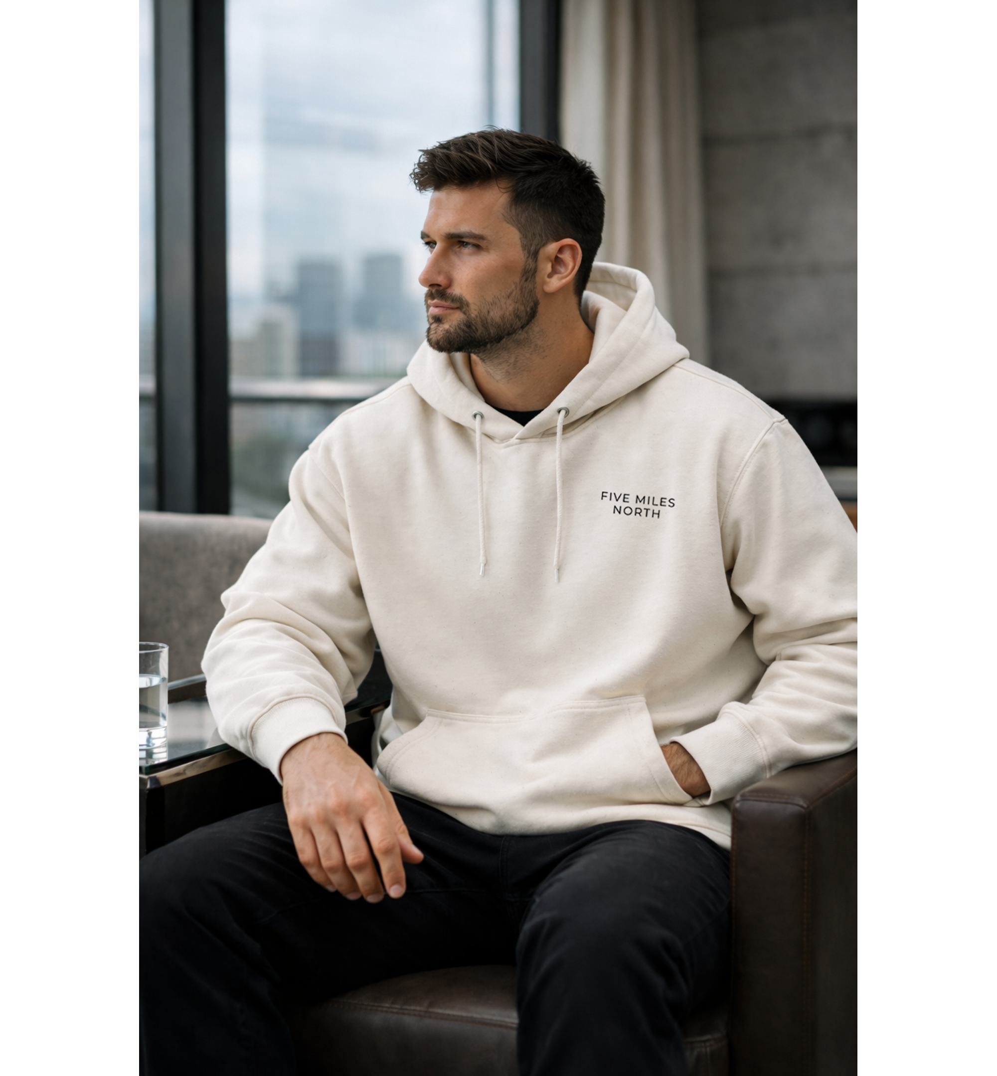 Five Miles North Hoodie :: Embroidered Chest & Signature Back Graphic