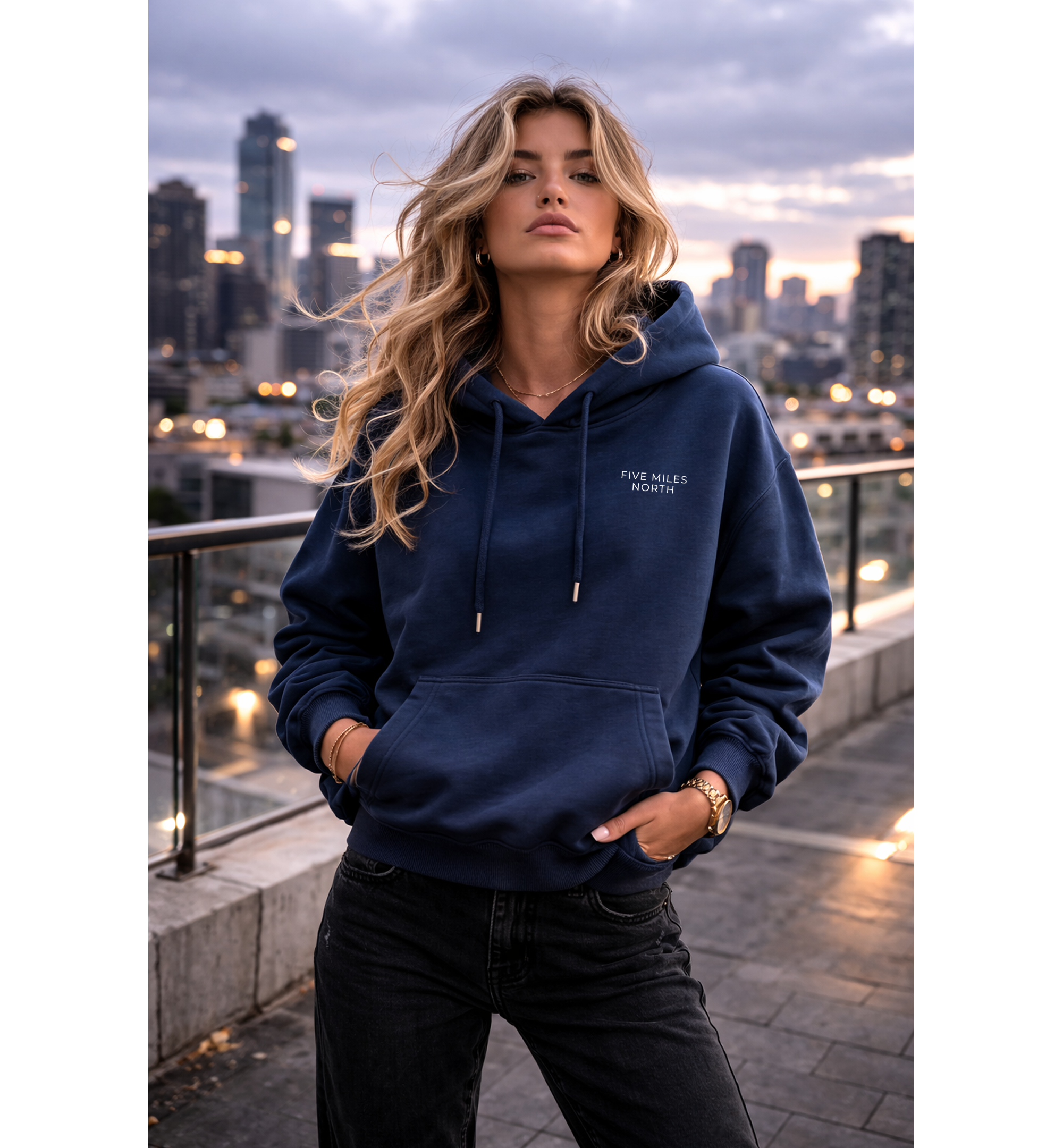 Five Miles North Hoodie :: Embroidered Chest & Signature White Graphic