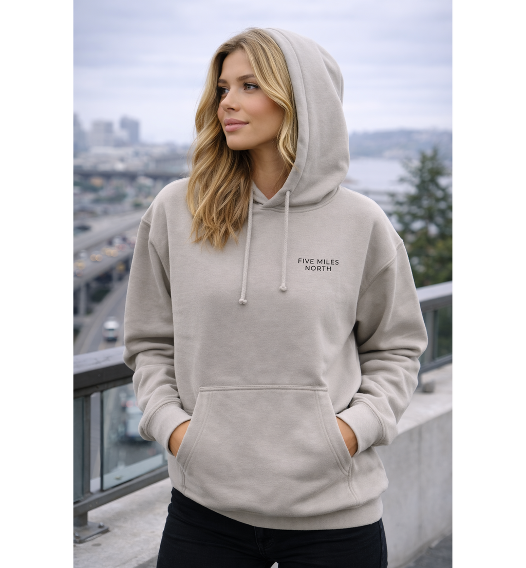 Five Miles North Hoodie :: Embroidered Chest & Signature Back Graphic