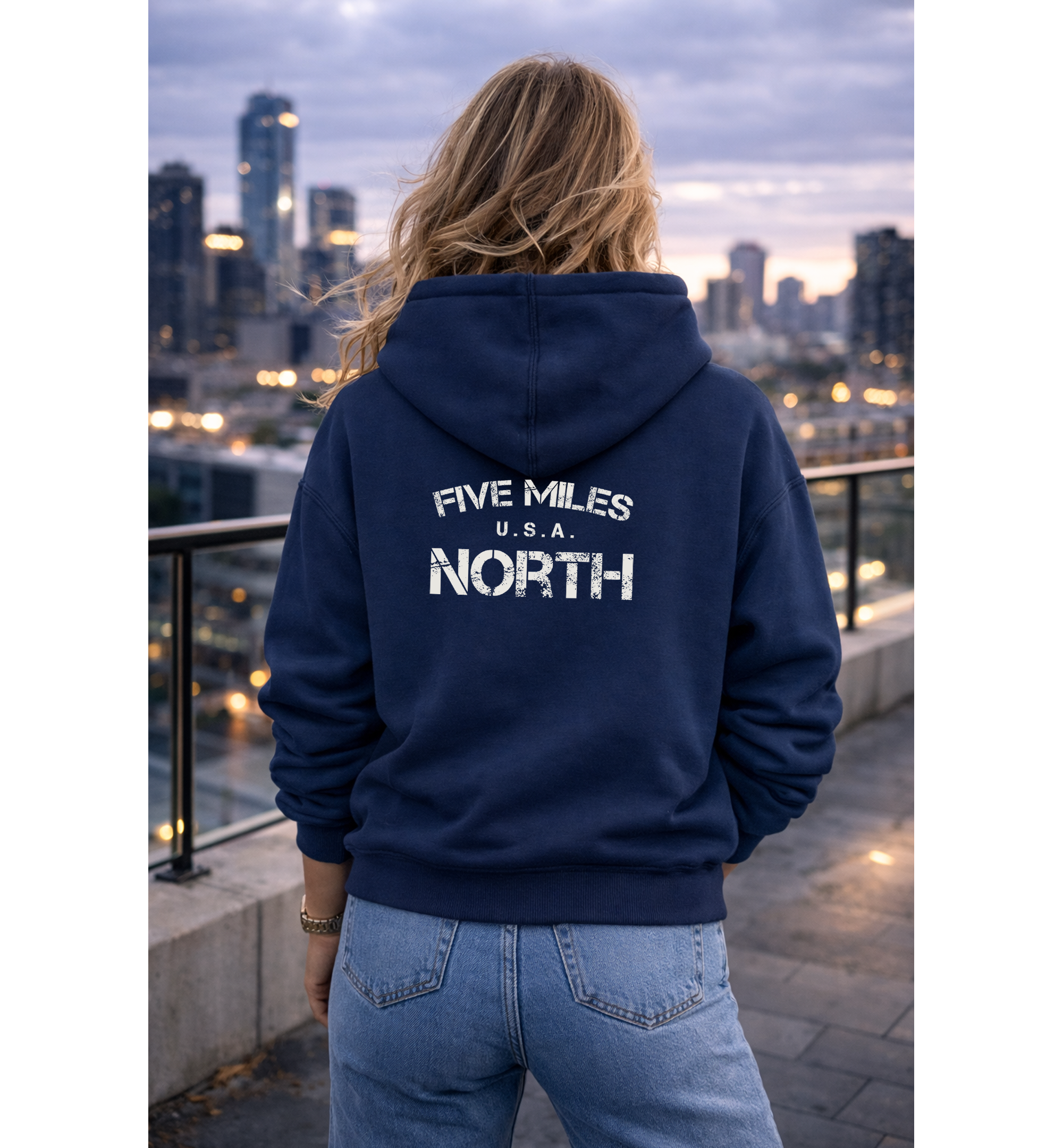 Five Miles North Hoodie :: Embroidered Chest & Signature White Graphic