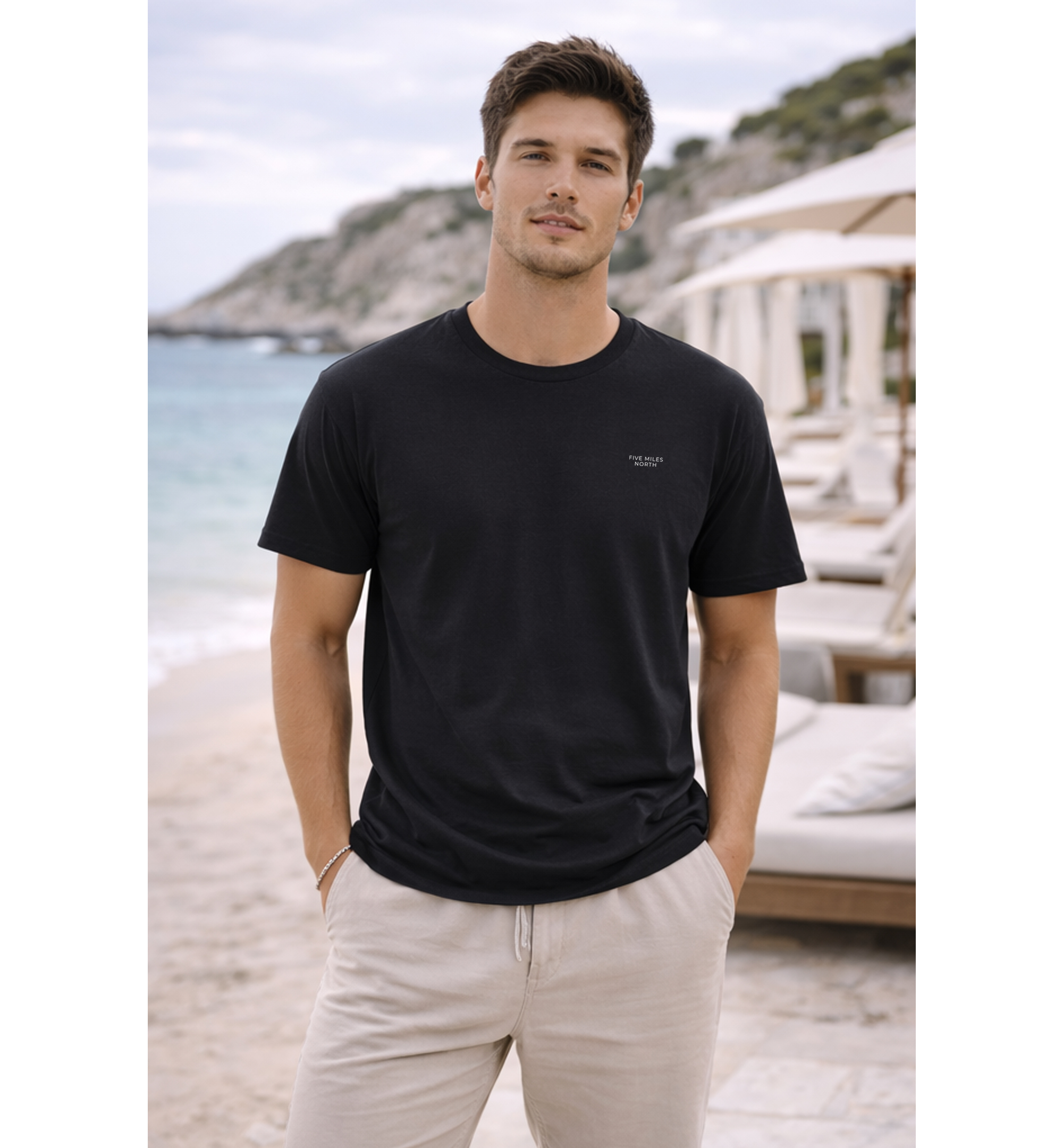 Five Miles North T-Shirt - Front & Back Embrioded White Logo