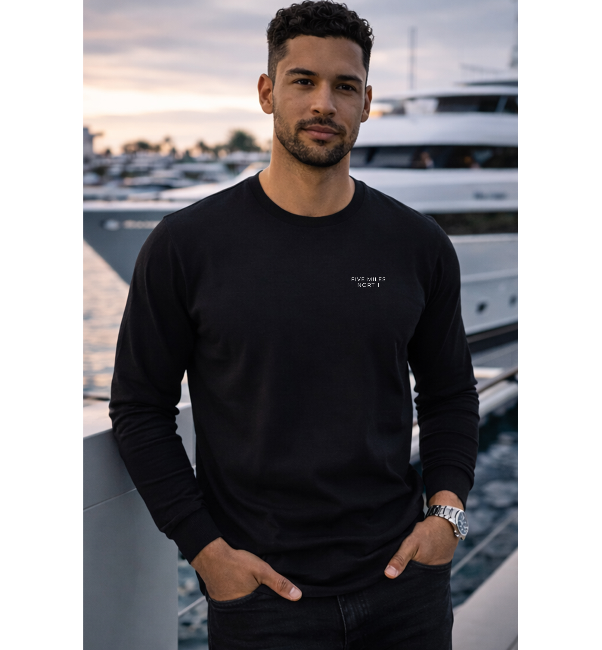 Five Miles North Long Sleeve Shirt :: Front & Back Signature Print (White Logo)