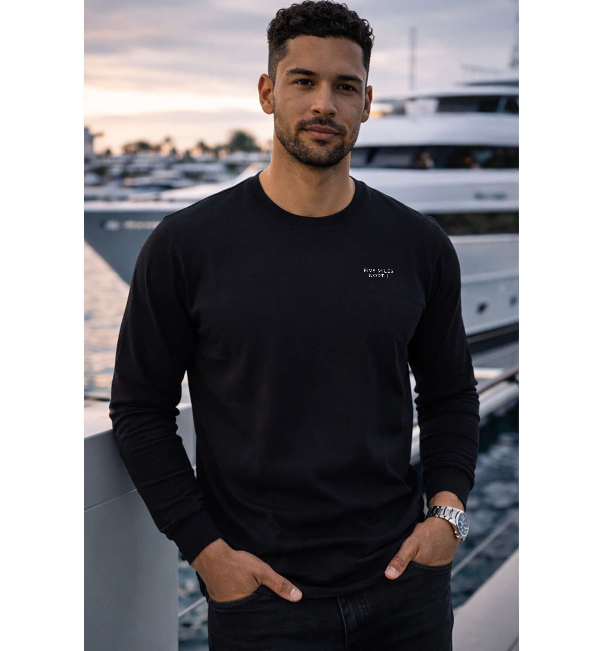 Five Miles North Long Sleeve Shirt :: Front & Back Embroided White Logo