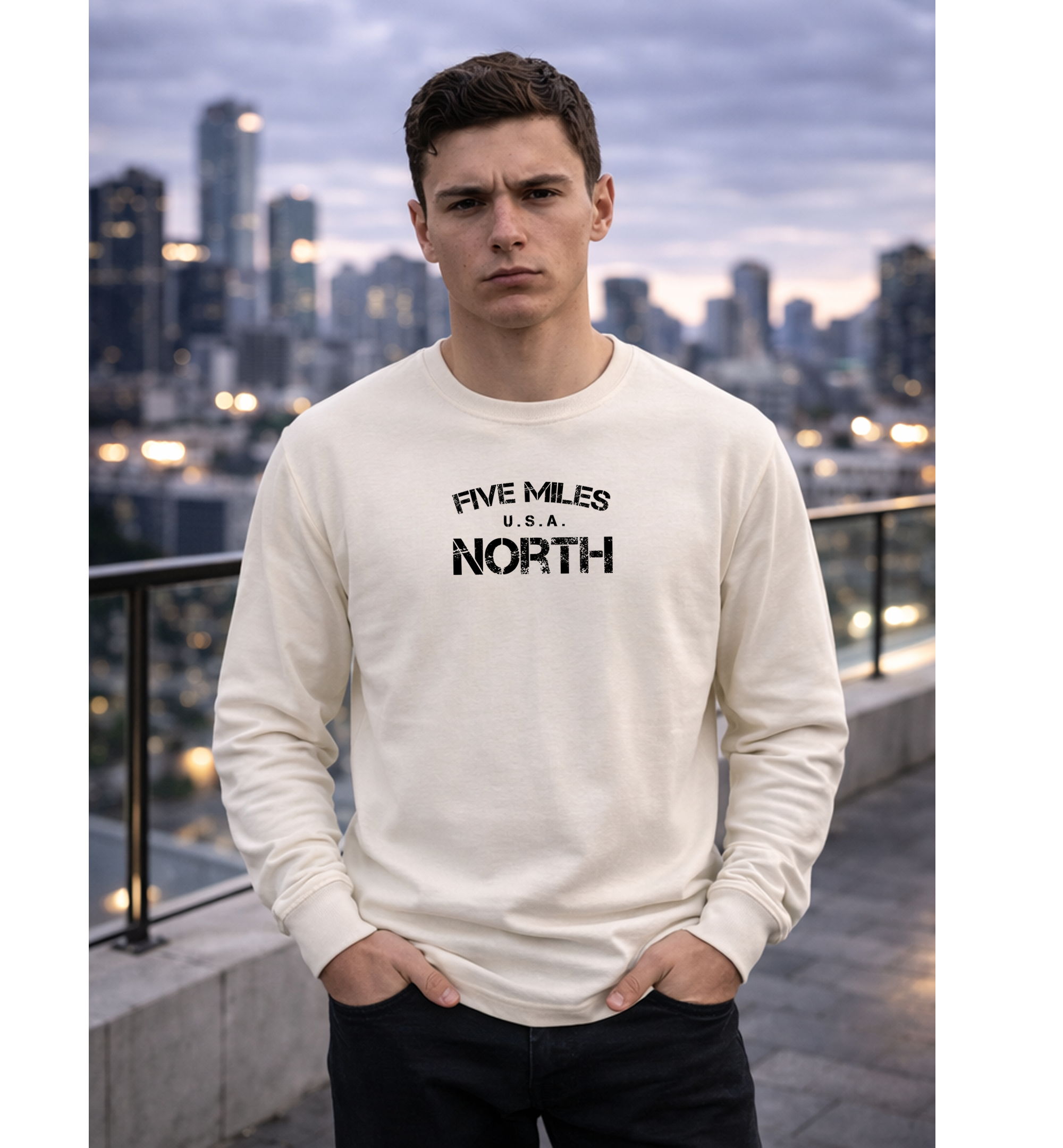 Five Miles North Long Sleeve Shirt - Front & Back Signature Print (Black Logo)
