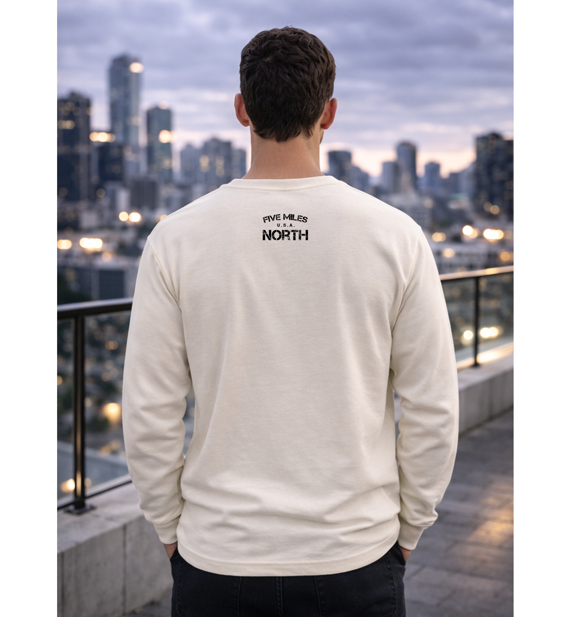 Five Miles North Long Sleeve Shirt - Front & Back Signature Print (Black Logo)