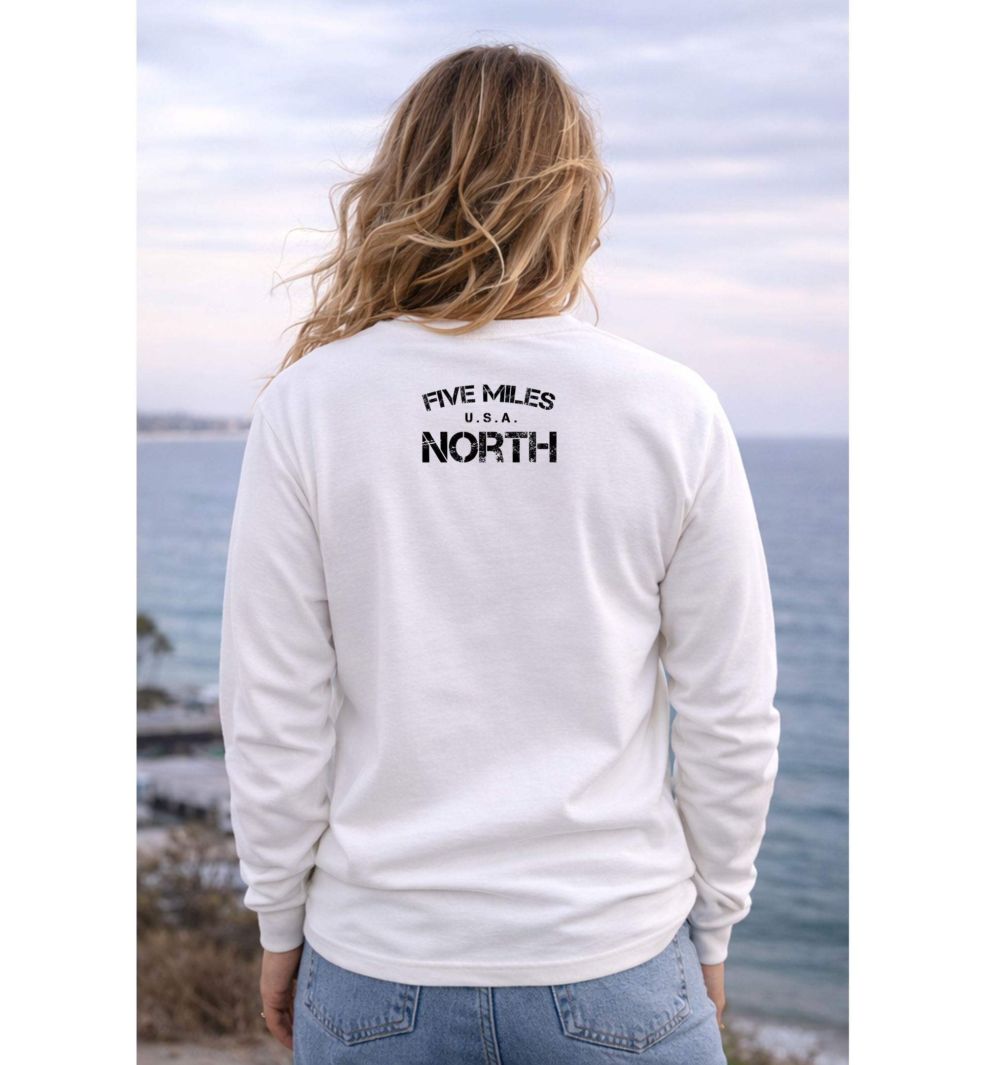 Five Miles North Long Sleeve Shirt - Front & Back Signature Print (Black Logo)