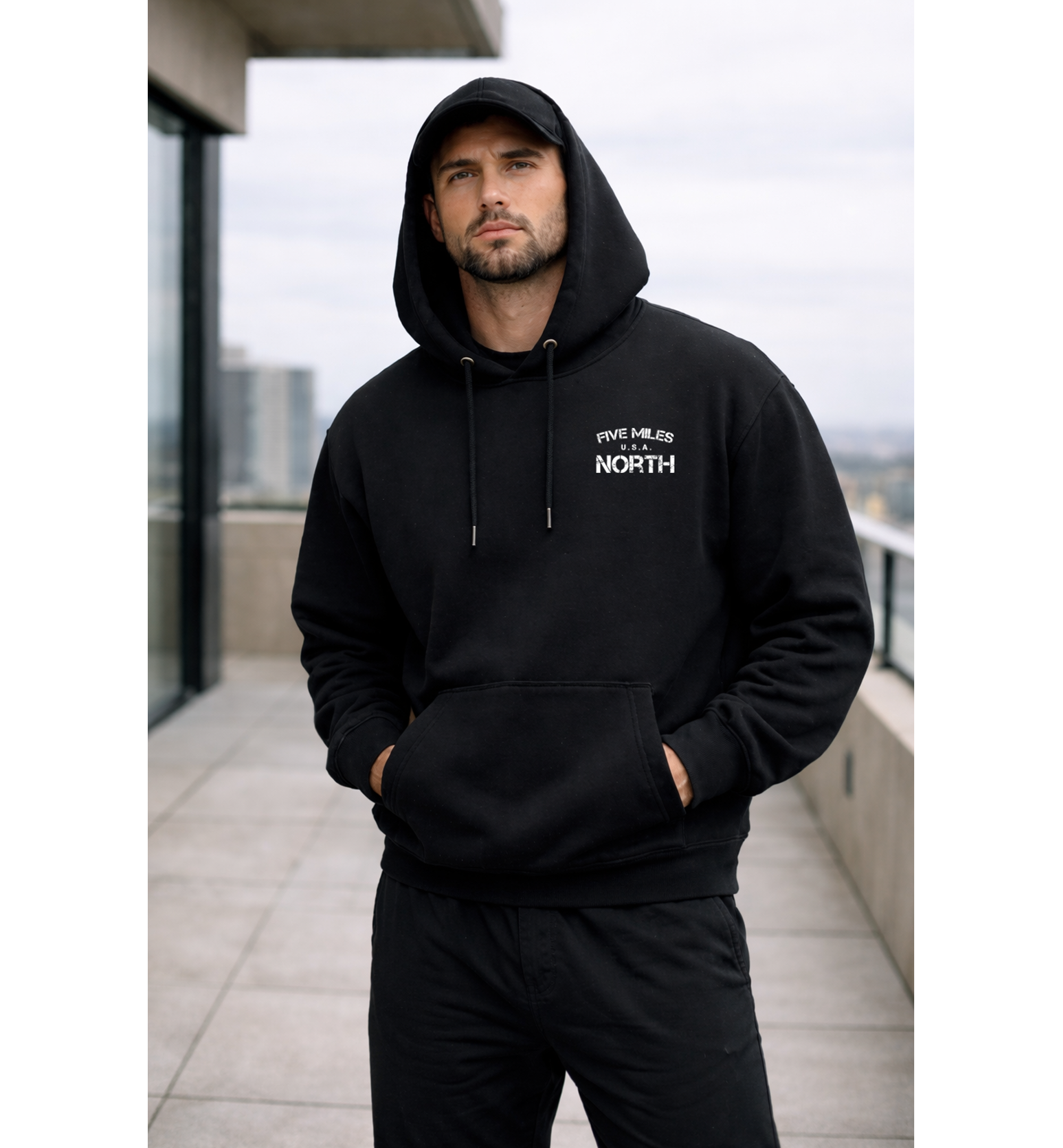 Five Miles North Hoodie - Front & Back Signature Print (White Logo)