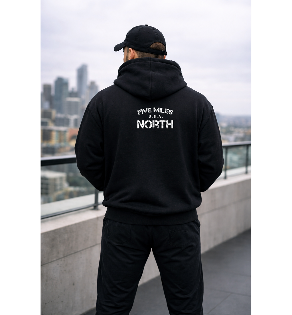 Five Miles North Hoodie - Front & Back Signature Print (White Logo)