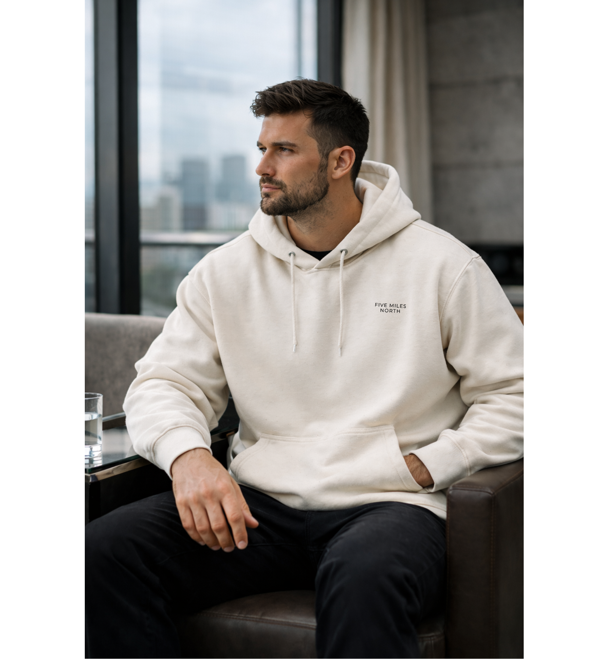 Five Miles North Hoodie :: Embroidered Black Chest Logo