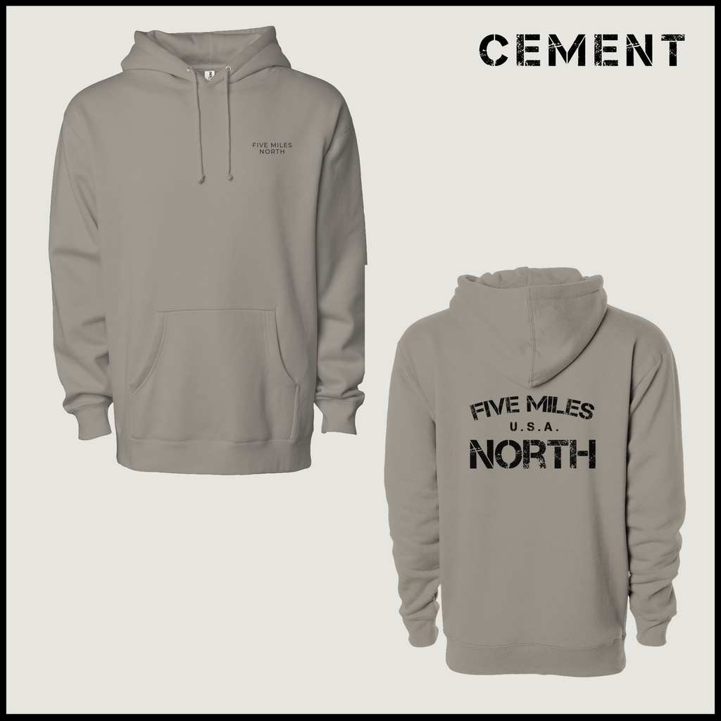 Five Miles North Hoodie :: Embroidered Chest & Signature Back Graphic