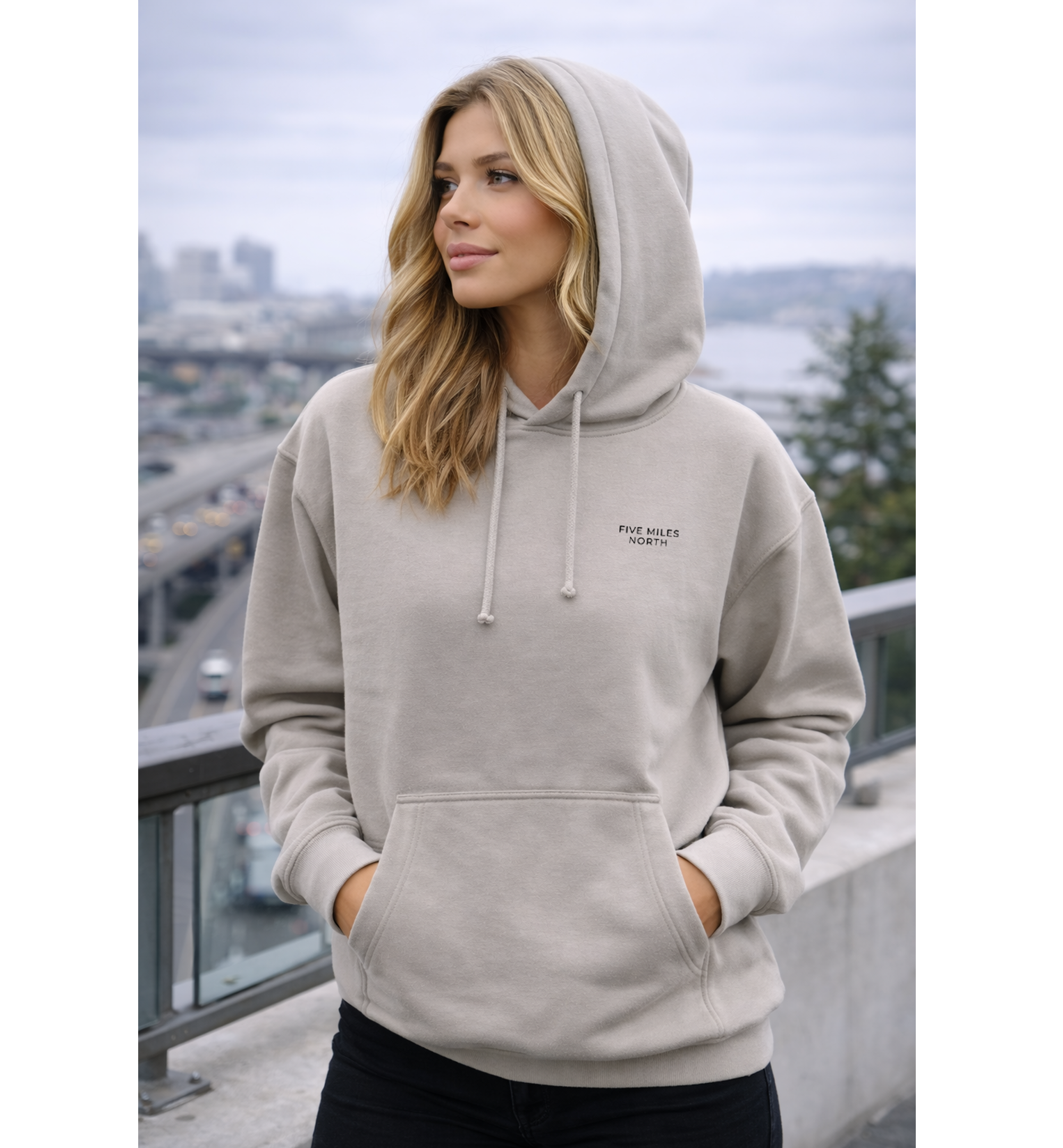 Five Miles North Hoodie :: Embroidered Black Chest Logo