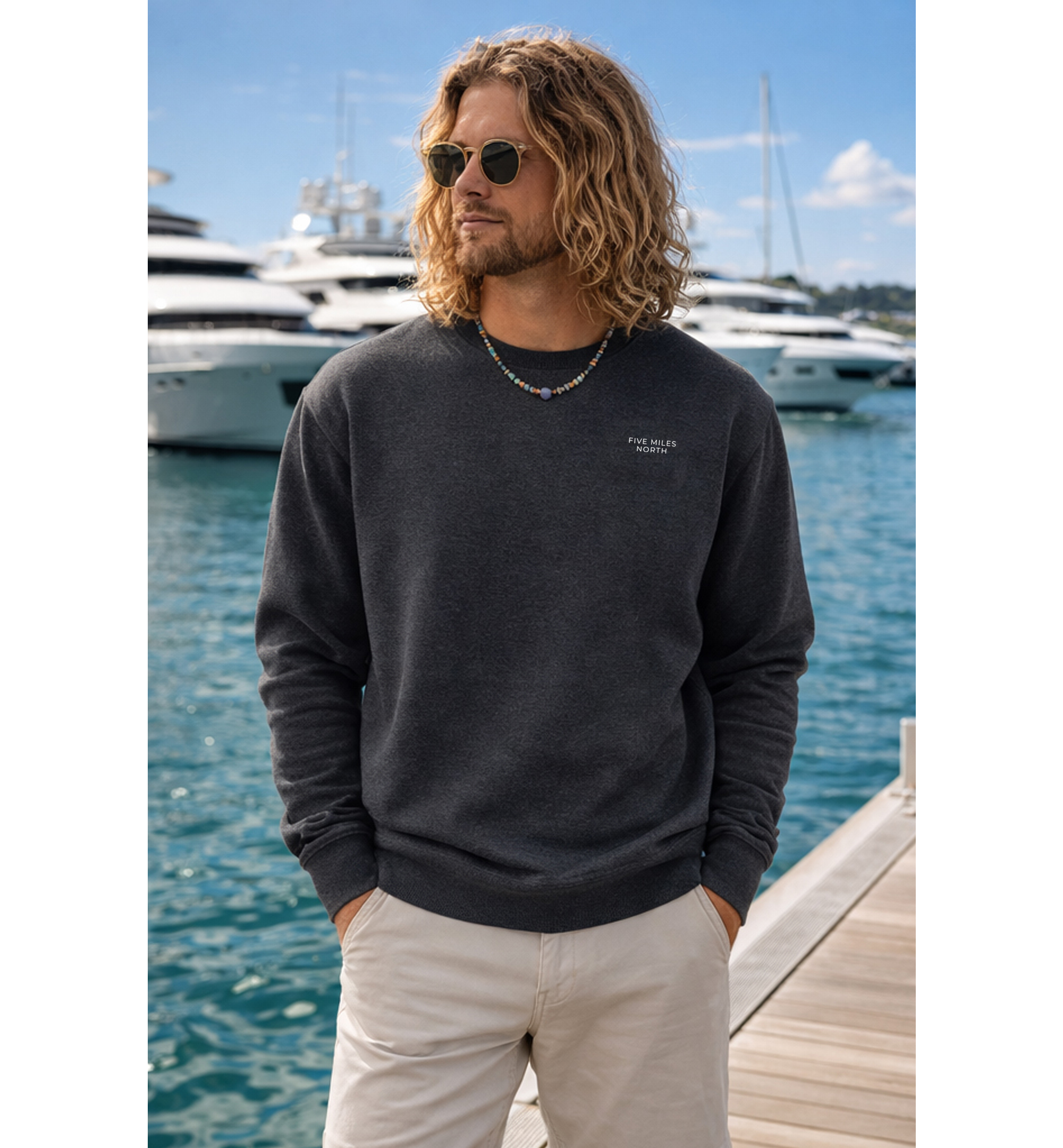 NEW Five Miles North Sweatshirt - Front & Back Signature Print Embroided White Logo