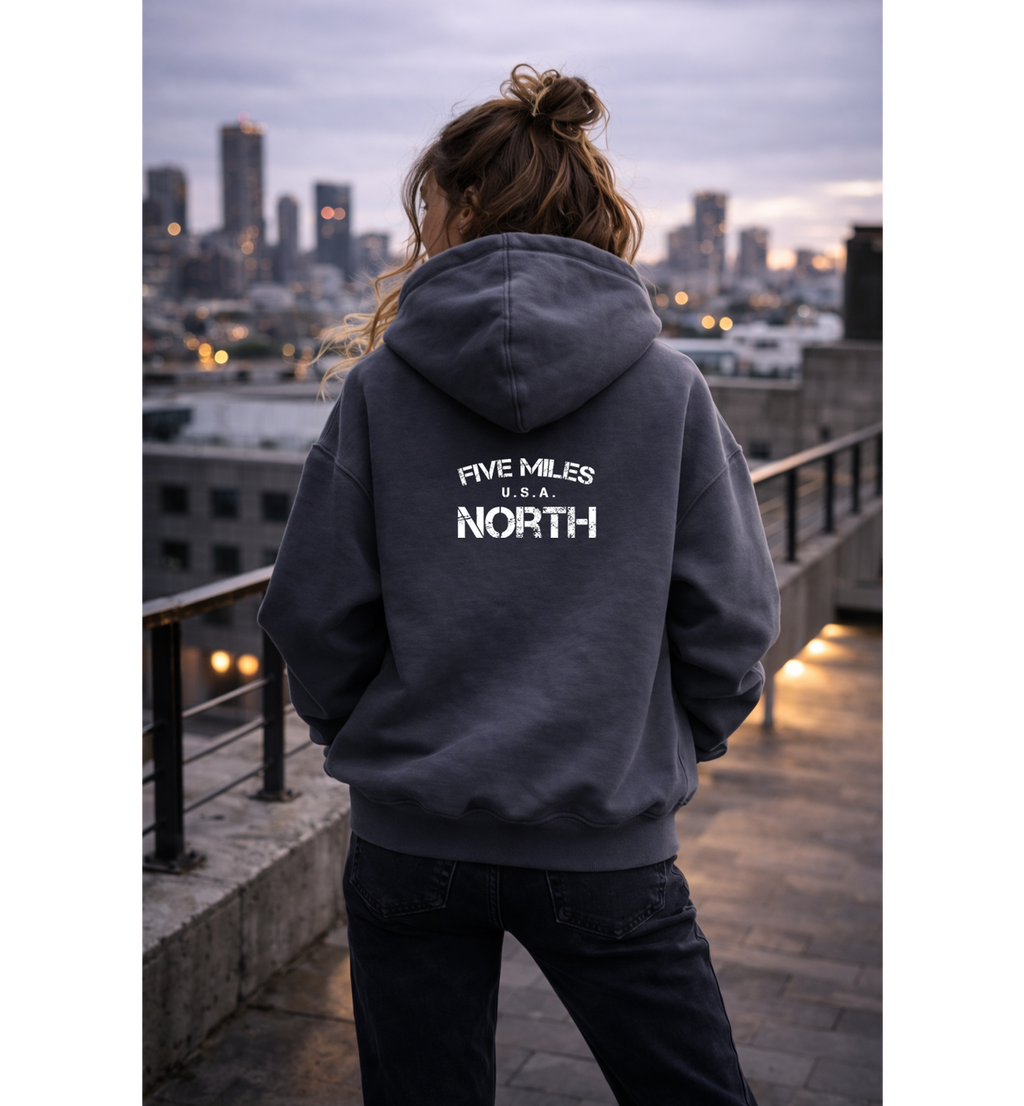 Five Miles North Hoodie - Front & Back Signature Print (White Logo)