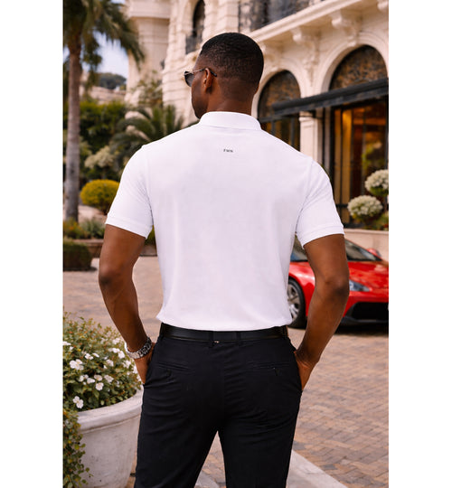 Five Miles North Classic White Polo :: With Front & Back Embroided Logo