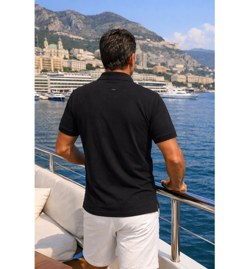 Five Miles North Classic Black Polo :: With Front & Back Embroided Logo