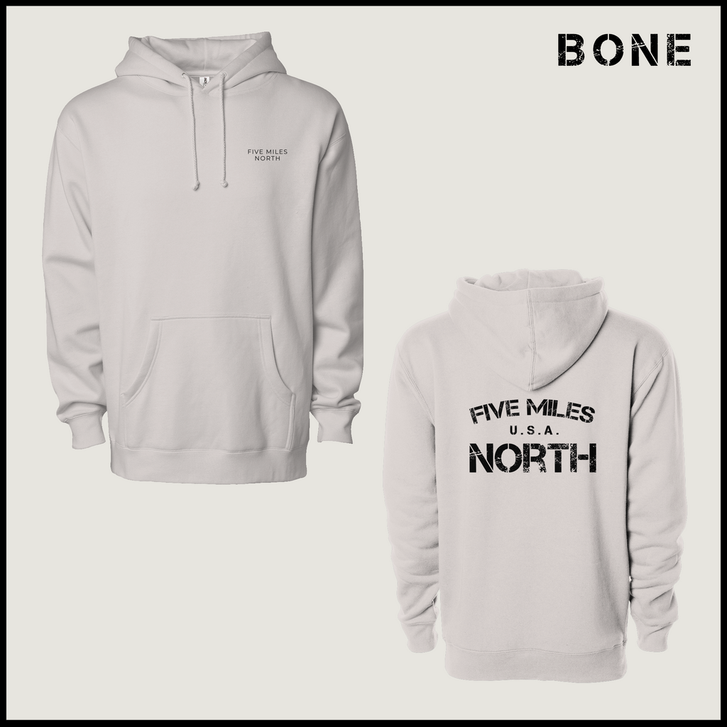 Five Miles North Hoodie :: Embroidered Chest & Signature Back Graphic