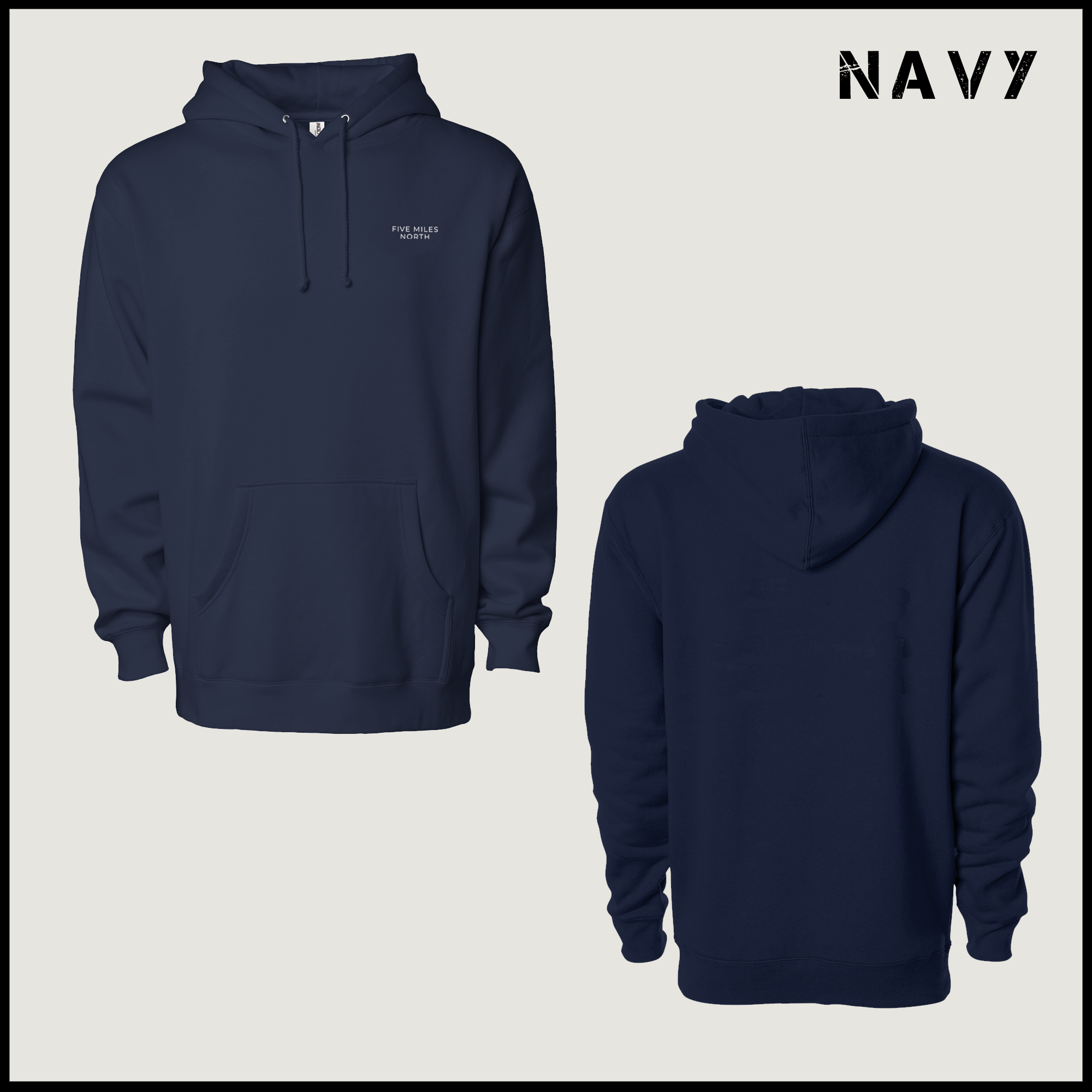 Five Miles North Hoodie :: Embroidered White Chest Logo