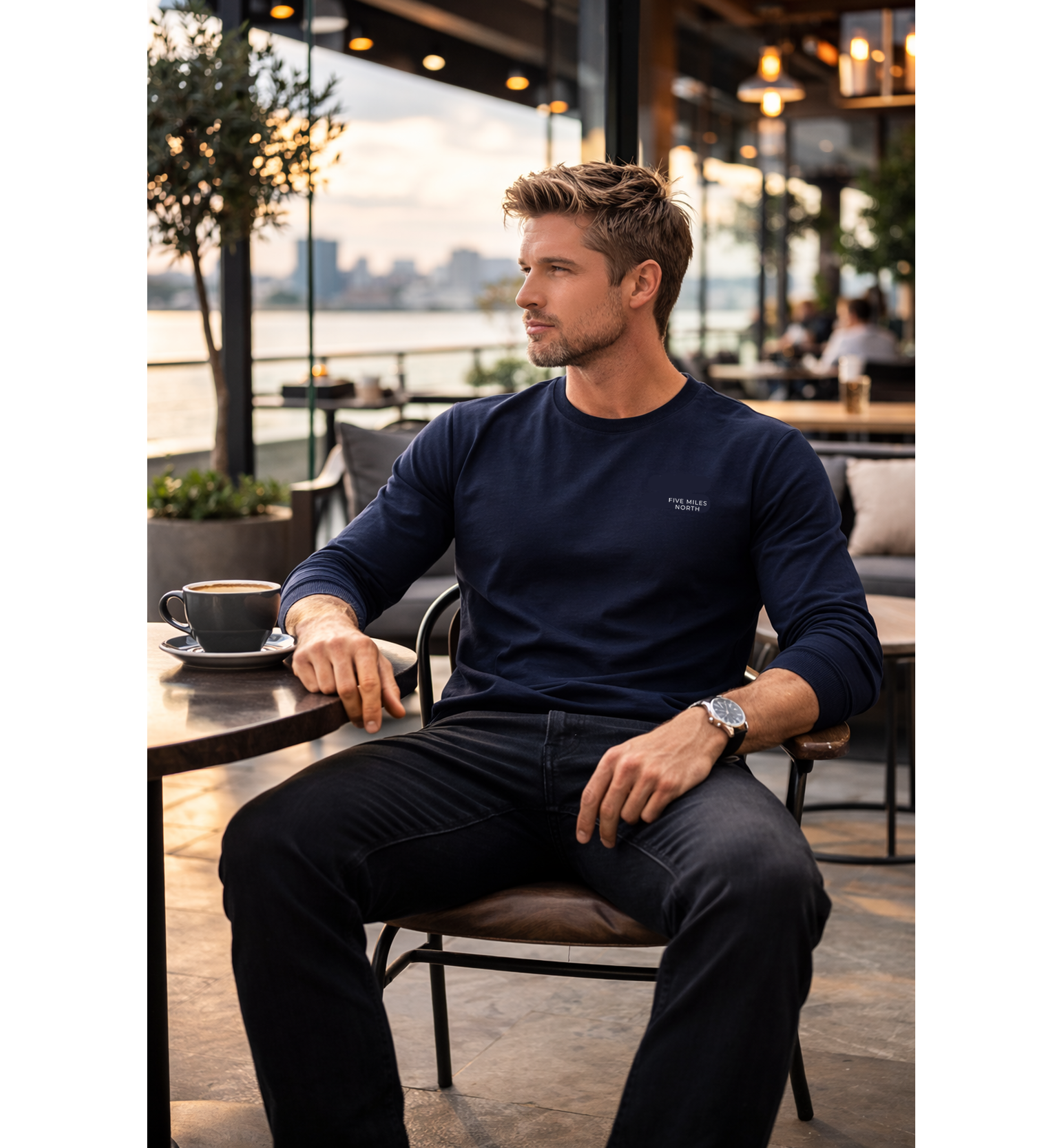 Five Miles North Long Sleeve Shirt :: Front & Back Embroided White Logo