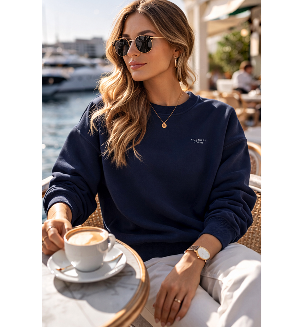 NEW Five Miles North Sweatshirt - Front & Back Signature Print Embroided White Logo