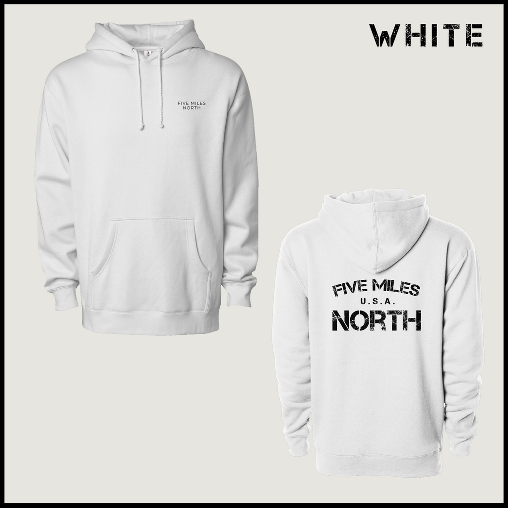 Five Miles North Hoodie :: Embroidered Chest & Signature Back Graphic