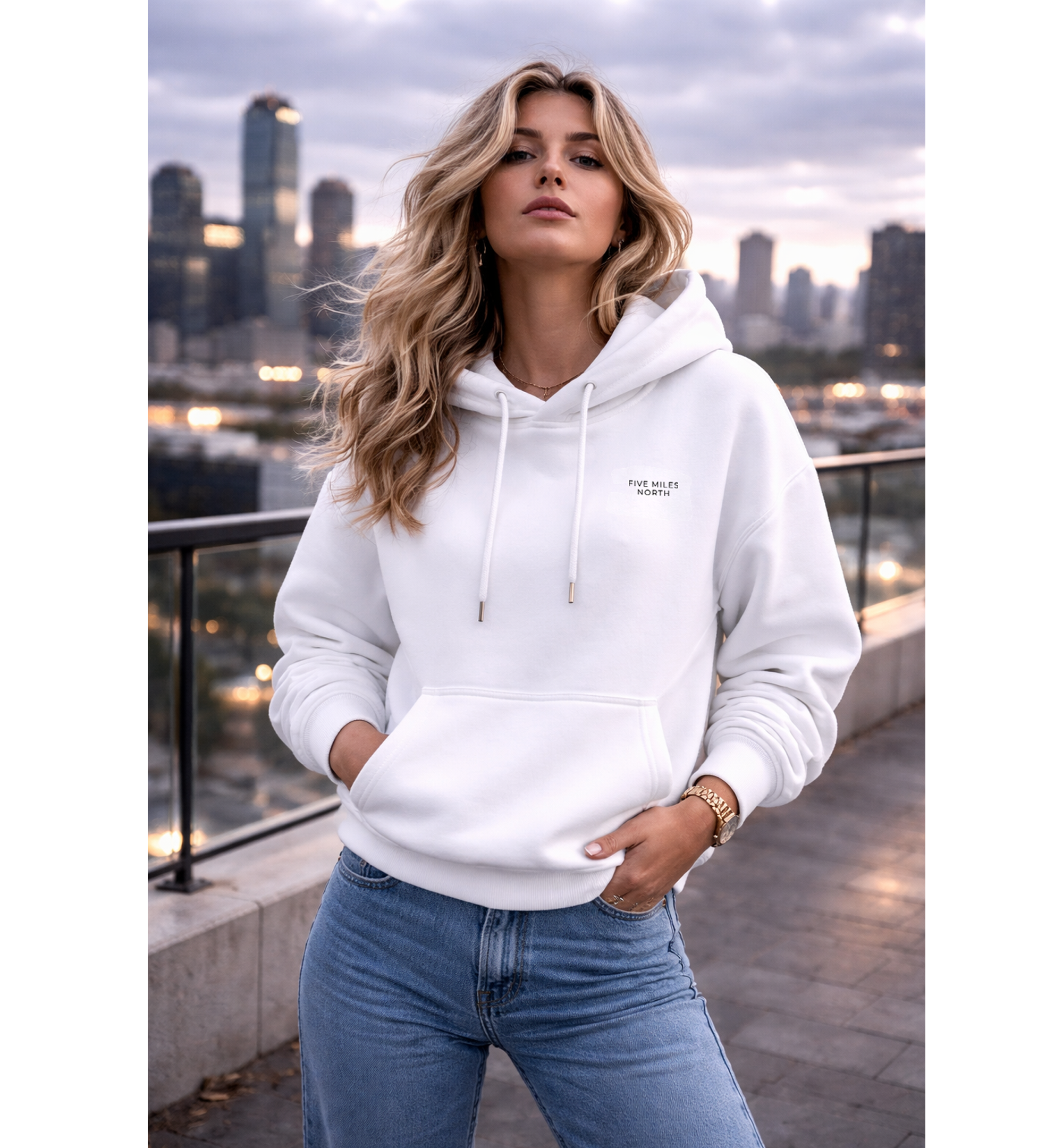 Five Miles North Hoodie :: Embroidered Black Chest Logo