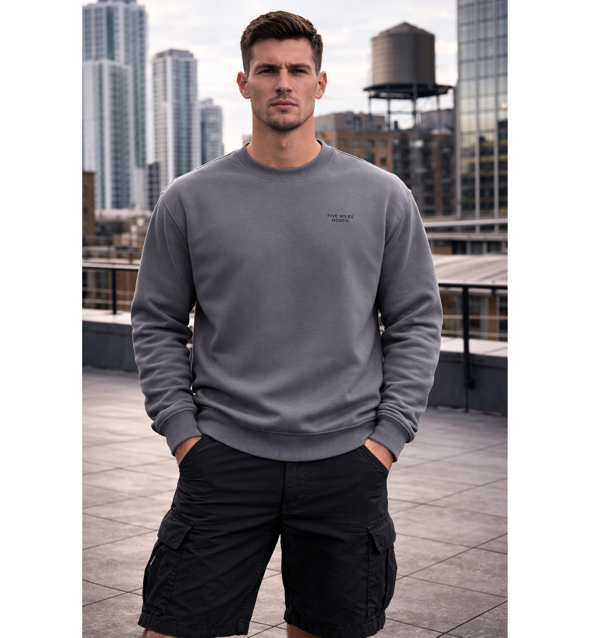 NEW - Five Miles North Sweatshirt - Front & Back Signature Embroided Black Logo