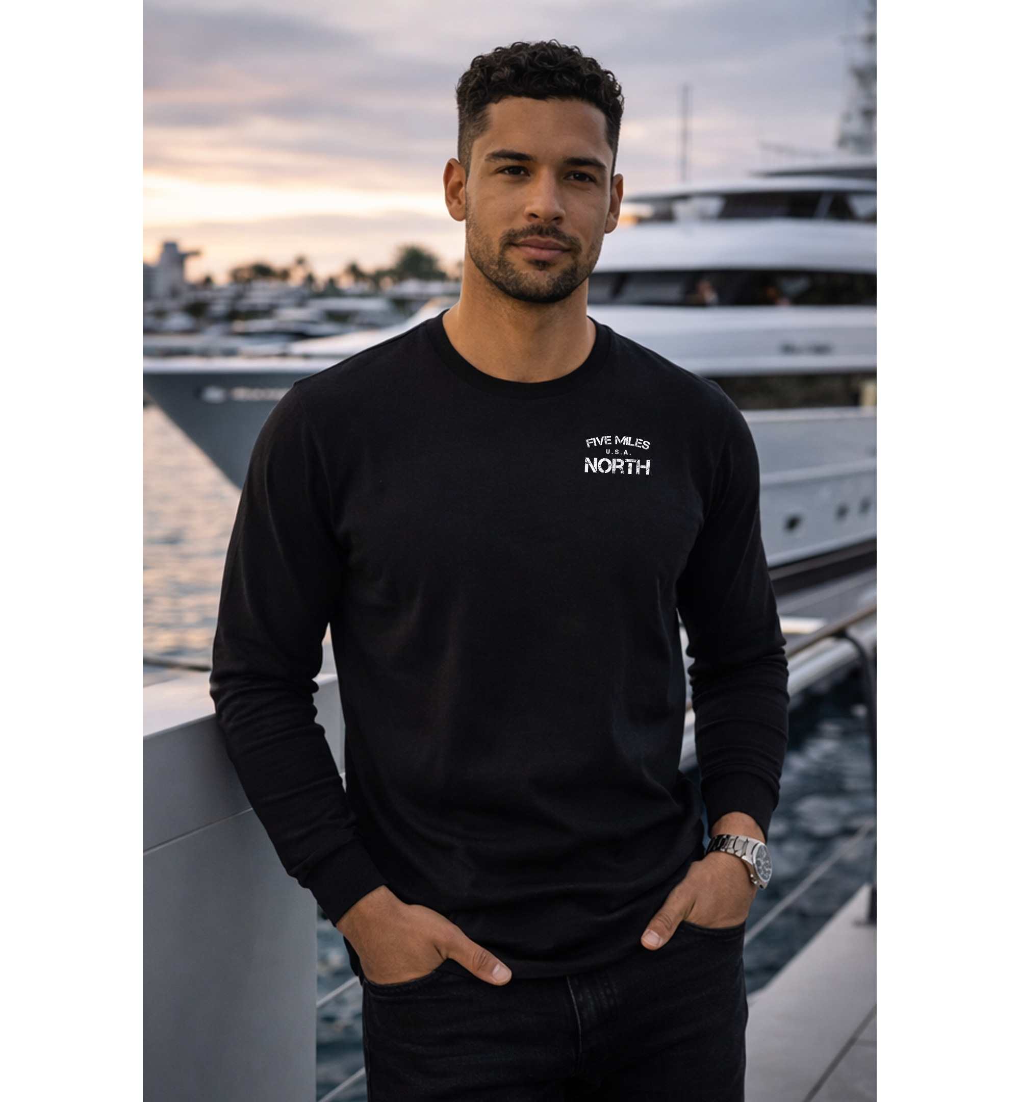 Five Miles North Long sleeve shirt - Front & Back Signature Print (White Logo)